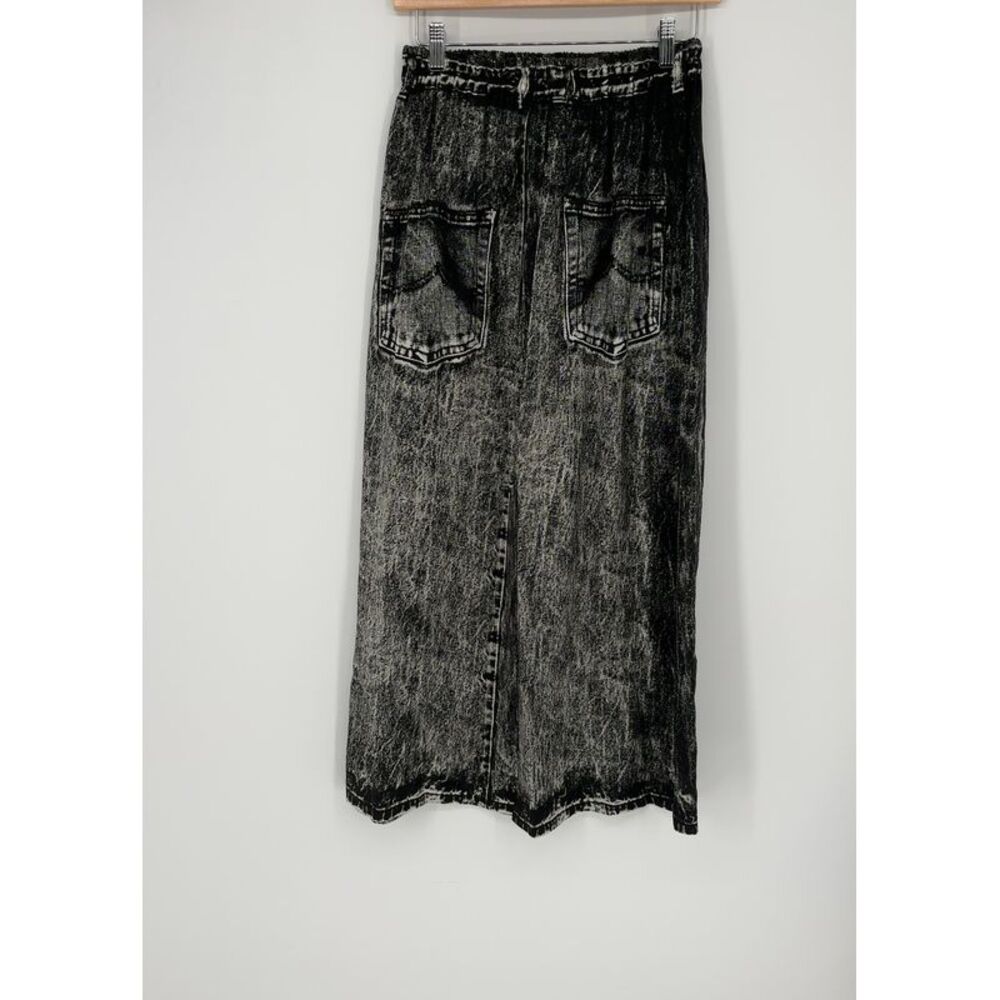 Anntian Silk Denim Print Maxi Skirt